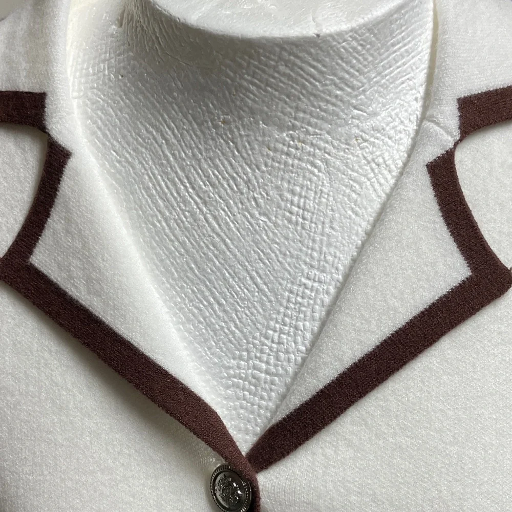 Fate White Short Sleeve Knit Cardigan with Brown Trim - Picture 2 of 8